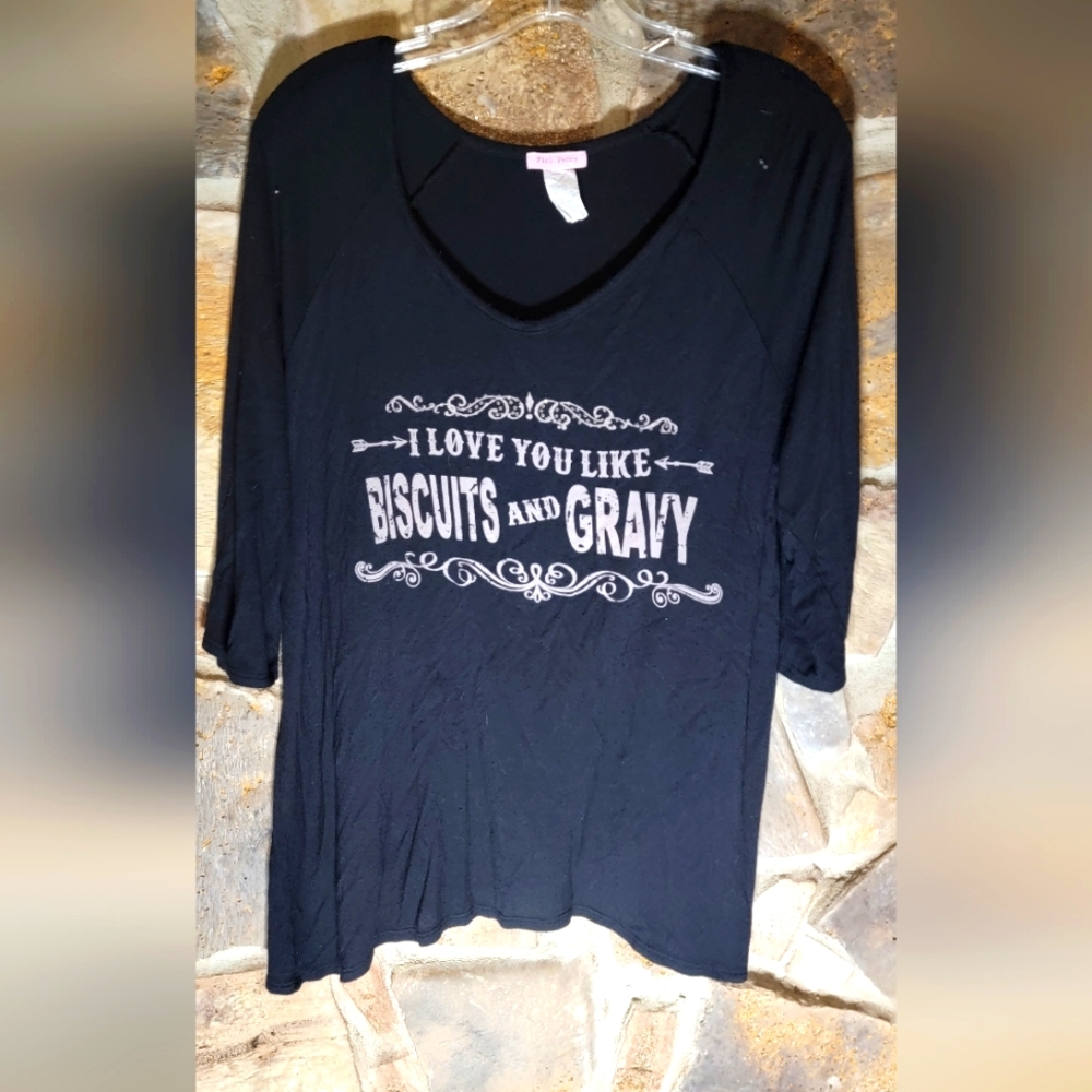 Pink peony "i love you like biscuits and gravy" black  tee shirt